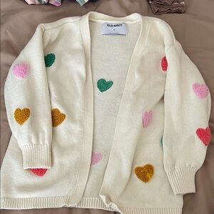 Old Navy Cream Cardigan with Heart Patterns